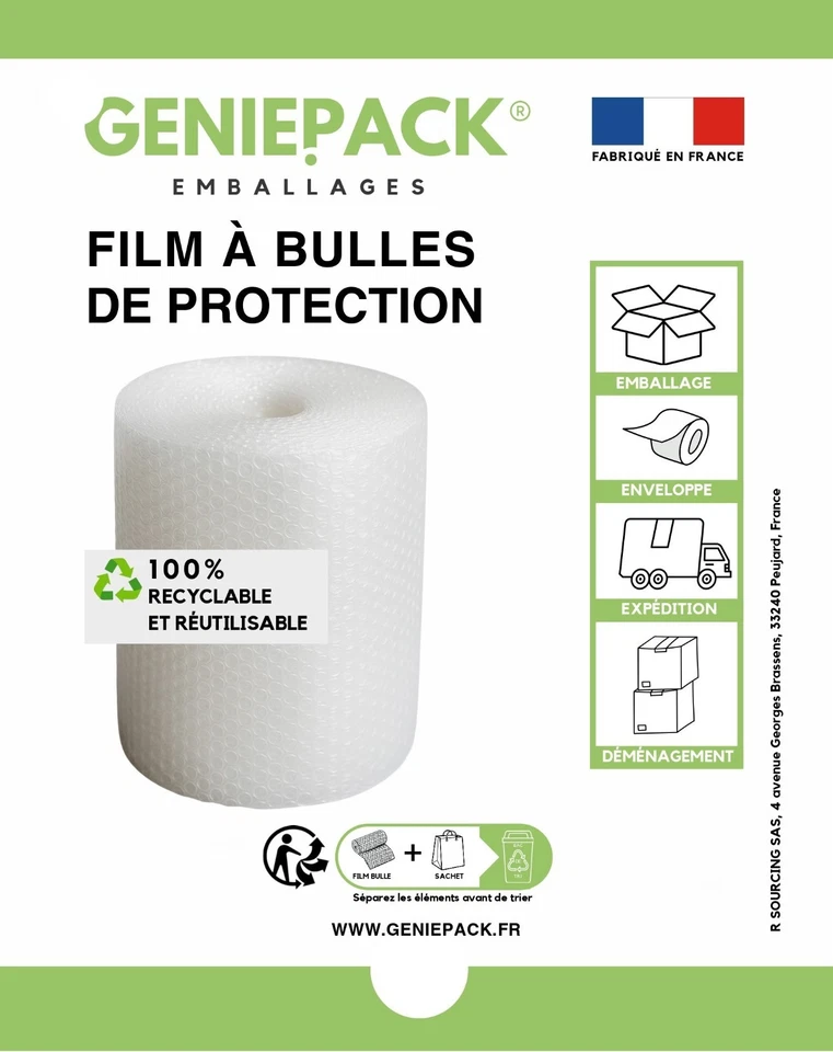 ROULEAU PAPIER FILM A BULLES 60 MICRONS FABRIQUÉ EN FRANCE LIVRAISON GRATUITE - Photo 1/4