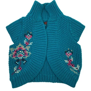 Catimini Formal Girls Size 2 Cardigan Sweater Embroidered Sequin Teal Mock Neck - Picture 1 of 8