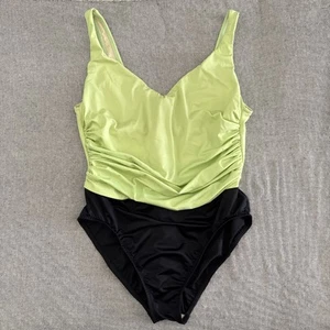 Traje de baño Miraclesuit de una pieza 18 negro verde bloques de color para mujer con aros fruncidos - Imagen 1 de 9