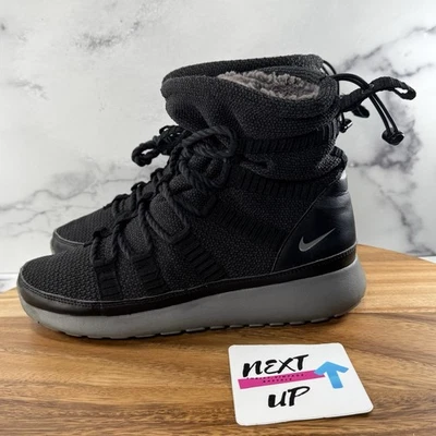 Womens size 7.5-Nike Roshe One Hi Sneaker Boots 807424-001 Faux Fur Black Gray - Image 1 of 4