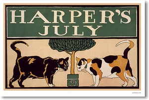 Revista Harper portada de julio de 1896 - 2 gatos - póster - Imagen 1 de 1