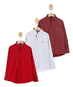 Boys Kids White Navy Red Burgundy Slim fit Patterned Casual Smart Cotton Shirts - Picture 1 of 13
