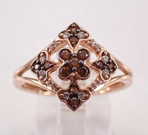 Anillo con racimo de diamantes color oro rosa naranja marrón elegante banda de cóctel - Imagen 1 de 7