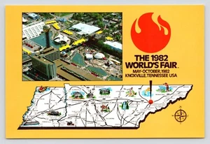 Dual View State Map Aerial 1982 World's Fair Knoxville TN VTG Unposted Postcard - Picture 1 of 2