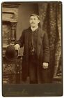 Antique Circa 1880S Cabinet Card Handsome Man Bowler Hat Mustache Hazleton, Pa