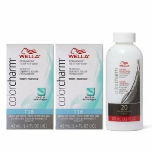 Wella Color Charm Hair Toner T18  1.4 oz ( 2 Pack ) + Cream Developer 3.6 oz - Picture 1 of 1
