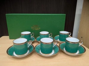 Richard Ginori Impero Green Demitasse Cup & Saucer Set of 6 Doccia Firenze Italy - Picture 1 of 9