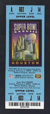 vinatge TOM BRADY 2004 SUPER BOWL 38 XXXVIII FULL FOOTBALL TICKET - PATRIOTS - Image 1 of 2