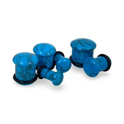 Pair of SINGLE FLARE Turquoise Stone Plugs organic gauges PICK SIZE - Image 1 of 4