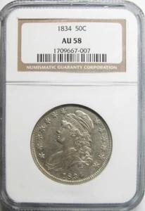 1834 Busto Cappato Mezzo Dollaro NGC AU-58 - Foto 1 di 2