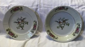 2 Stück ~ gelber Rand Victoria China ~ Tschechische bunte Vögel ~ 7,5" Schüssel & 7,5" Teller - Bild 1 von 7