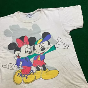 Vintage Disney Shirt Mens L White Mickey Minnie Mouse Thrashed Single Stitch 90s - Picture 1 of 18