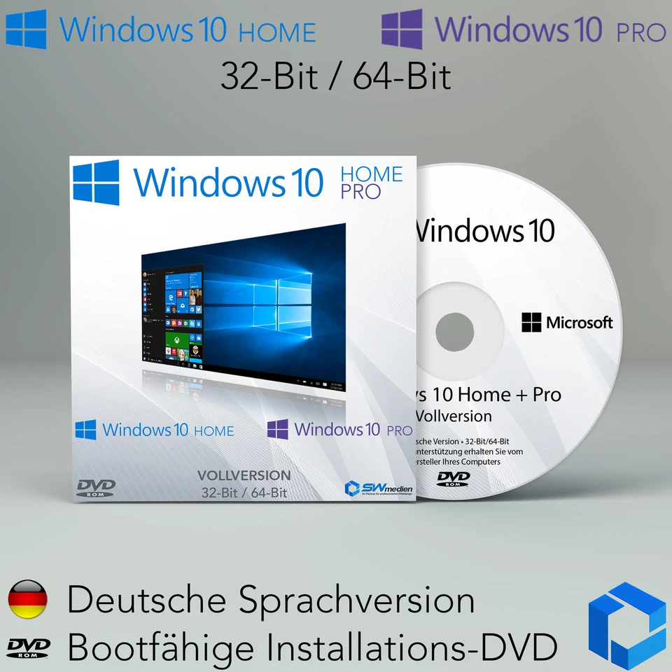 WINDOWS 10 HOME + PRO 32 + 64-BIT BOOTFÄHIGE INSTALLATIONS DVD REPARATUR UPGRADE - Bild 1 von 1
