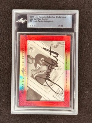 Jim Hart Dan Dierdorf 2015 Leaf Masterpiece Cut Signature autograph card 1/1 JSA - Image 1 of 2