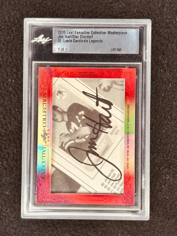 Jim Hart Dan Dierdorf 2015 Leaf Masterpiece Cut Signature autograph card 1/1 JSA - Image 1 of 2
