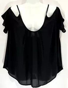 LUSH Women's Black Spaghetti Strap Cold Shoulder Swing Top Sz: M MSRP $38 - Picture 1 of 9