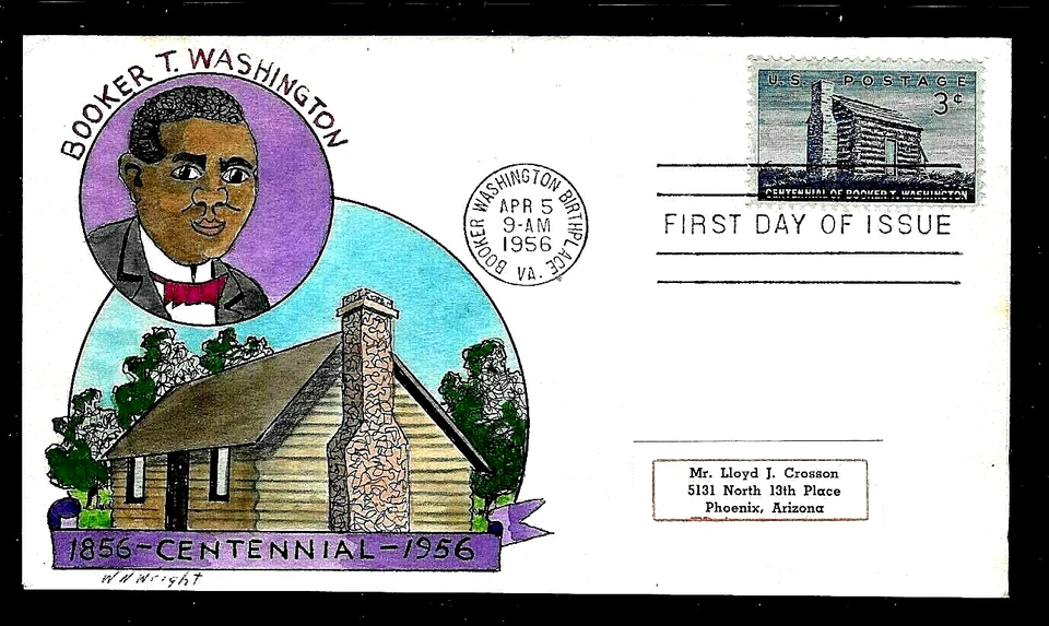 1074 3c Stamp (1956) BOOKER WASHINGTON FDC HD/HP - WILLIAM N. WRIGHT - SCARCE - Image 1 of 1