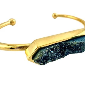 Denim Quartz Semi-Precious 18K Yellow Gold Ion Plated Bangle - NWT - Picture 1 of 10