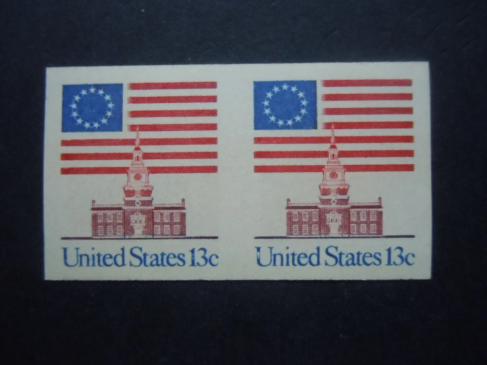 #1625a 13c 13 Star Flag EFO Imperforated Coil Pair MNH OG VF CV $20 - Image 1 of 1