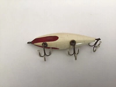 Wilson Wobbler Vintage Wood Fishing Lure 4" Fluted Red White - Image 1 of 4