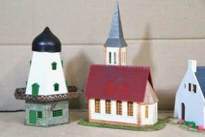Faller Kibri Vollmer Ho Maßstab 4 X Alt Zeit Village Haus Chuch Wind Mühle Od - Bild 1 von 7