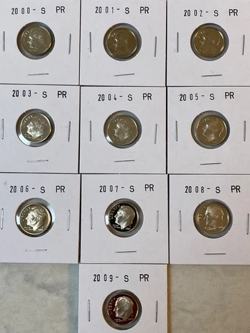 2000 to 2009 S Proof Clad Roosevelt Dime Set of 10 coins Cover