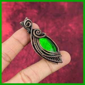Oval Green Fire Labradorite Stone Copper Handcrafted Wire Wrapped Unique Pendant - Picture 1 of 6