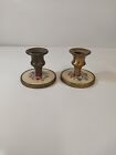 Vintage Pair Of Candlestick Holders Gold Coloured Floral Embroidered Deign
