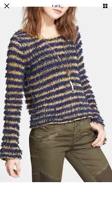 NWT Free People Downy Sweater Pullover Blue Slouchy Flutter Sleeve Hippie S $108 - Image 1 of 4