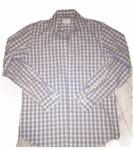 Ryan Seacrest blue white plaid button front long sleeve top slim fit 15 1/2 - Picture 1 of 3