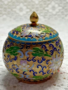 Vintage Handmade Cloisonne Enamelled & Gold Plated Small Pot Made 1950s - Picture 1 of 5