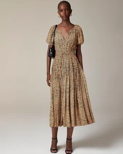 J. Crew Elena puff-sleeve dress in leopard crepe de chine Women's Medium NWT - Picture 1 of 3