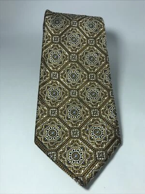 Галстук Hickey Freeman толстый коричневый текстурированный геометрический узор 100% шелк  - Изображение 1 из 4