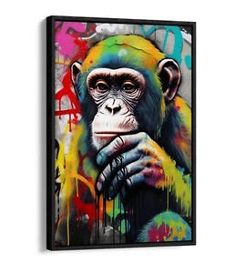 COLORATI GRAFFITI SCIMMIA SCIMMIA BANKSY - EFFETTO FLOAT TELA INCORNICIATA STAMPA DA PARETE ARTE - Foto 1 di 12