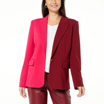 Blazer IMAN Global Chic Colorblock Crepé Tejido Forrado Talla XS Rosa Negocios Informal Foto 1 de 4