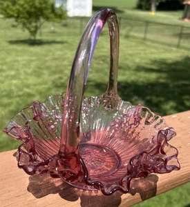 FENTON GLASS Cabbage Rose Lavender Basket with handle - vintage rare color - Picture 1 of 5