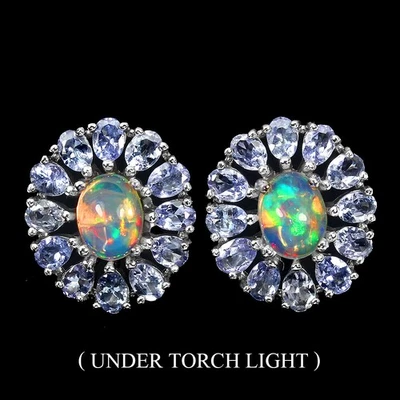 Pendientes de plata de ley 925 ópalo de fuego ovalado 8x6 mm joyería de... - Imagen 1 de 4