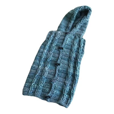 Chaleco Hecho a Mano Niñas Talla Pequeña Crochet Azul Hippie Boho Suéter con Capucha LEER Foto 1 de 3