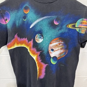 Vintage Galaxy Solar System Habitat AOP T Shirt Size XL Faded Black Milky Way - Foto 1 di 17