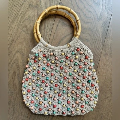 Roxy Beaded Crochet/Macrame Handbag with Bamboo Handle - Image 1 of 4