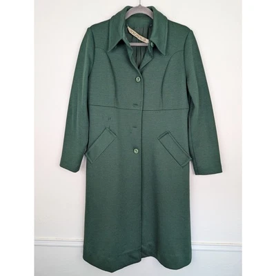 I. Magnin Pea Coat Knitted Wool Vintage 60s Duster Classic Winter Green Size 14 - Image 1 of 4
