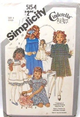 Simplicity 5154 Girls Cinderella Dress Pinafore or Jumper Pattern Size 4 Uncut - Image 1 of 4