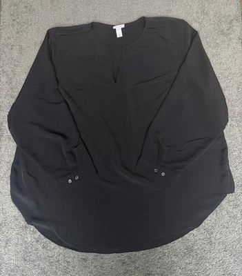 Blusa Top AVA VIV Para Mujer Talla 3X Negra Cuello en V 100% Poliéster Mangas Largas Foto 1 de 4