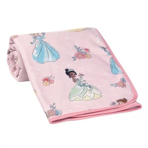 Lambs & Ivy Disney Princesses Pink Fleece Baby Blanket - Belle/Tiana/Cinderella - Picture 1 of 7