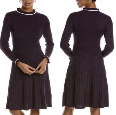 Vestido Nanette Lepore Talla M Gabriella Tejido Brillante Plisado Brillo Metálico Ciruela Foto 1 de 4