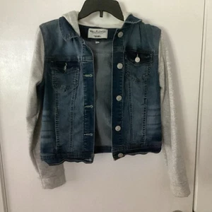 Girls Wildflower Denim Hoodie Sweatshirt Size M Pre Owned - Picture 1 of 4