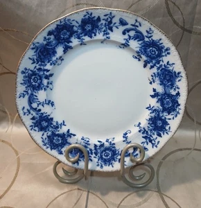 Antique VTG 1879 W. ADAMS & CO. 9.5" Plate Blue with Gold Trim Rhoda Flow Blue - Picture 1 of 4