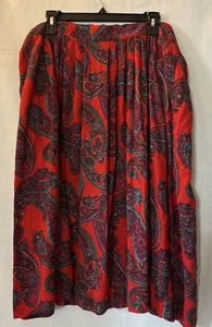 vtg Red Paisley Floral Midi Skirt Sz 26 Cottagecore Gypsy Fairy Singapore Flaw - Picture 1 of 11