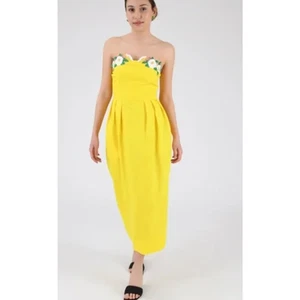 Fanm Mon Lorr Linen Sundress Strapless Midi Dress, M, Citron Yellow | NEW $360 - Picture 1 of 8