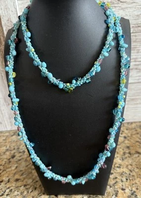 Coldwater Creek Imitación Turquesa Piedra 44” Collar Trenzado Nuevo Con Etiquetas Foto 1 de 4